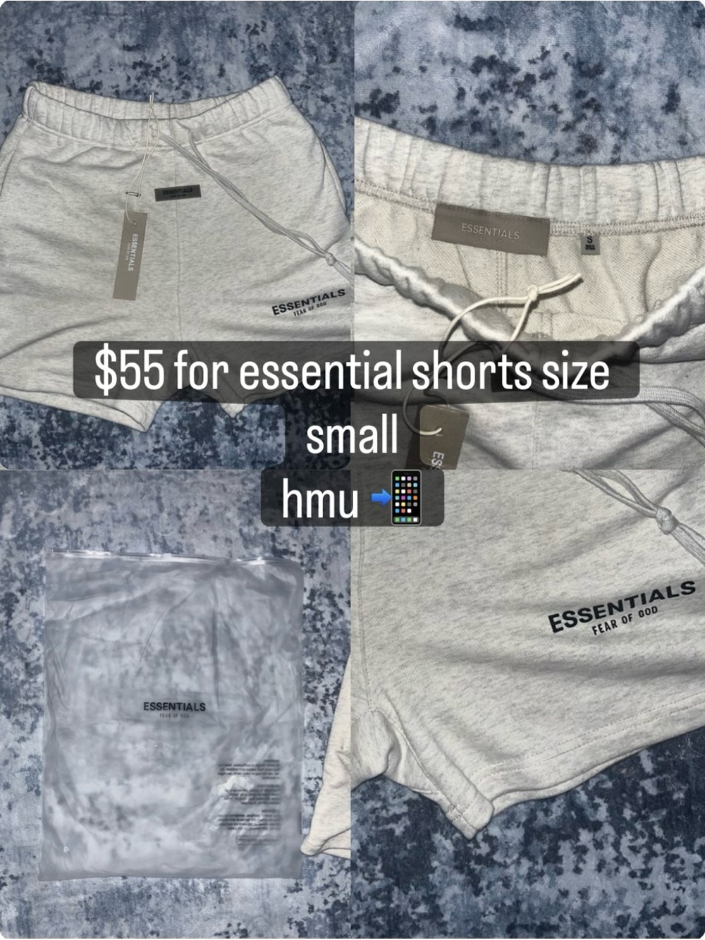 Essentials Light Gray Fleece Drawstring Shorts